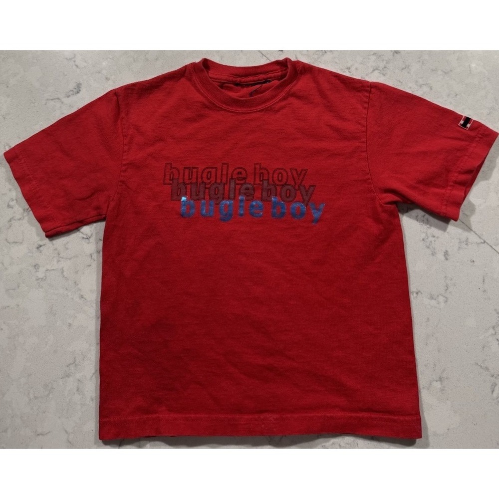 VTG 90s Bugle Boy T-Shirt Kids Size 6-7 Red Graphic Short Sleeve Classic Logo
